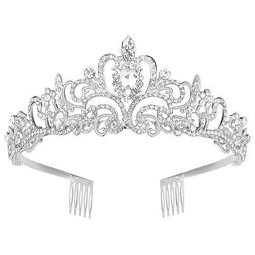 PALAY Silver Crystal Tiara Crown Headband Princess Elegant Crown With Combs For Women Girls Bridal Wedding Prom Birthday Party - Image 1