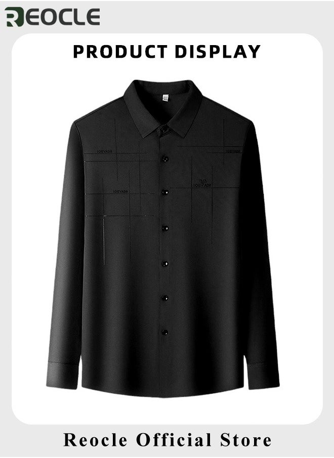 REOCLE - Men's Business Slim Fit Shirt Official Long Sleeve Stretch Dress Shirt Wrinkle-Free Regular Fit Button Down Shirts - Image 1