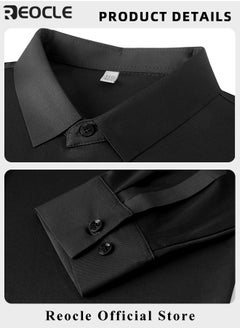 REOCLE Men's Business Slim Fit Shirt Official Long Sleeve Stretch Dress Shirt Wrinkle-Free Regular Fit Button Down Shirts  - Image 5