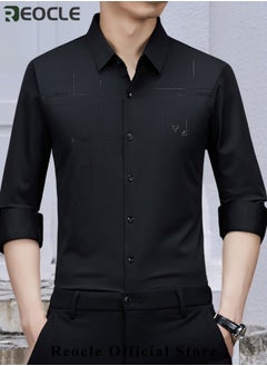 REOCLE Men's Business Slim Fit Shirt Official Long Sleeve Stretch Dress Shirt Wrinkle-Free Regular Fit Button Down Shirts  - Image 2