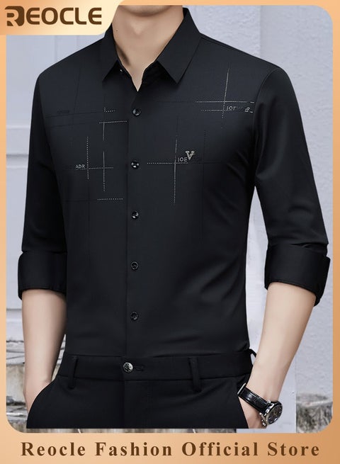 Men's Business Slim Fit Shirt Official Long Sleeve Stretch Dress Shirt Wrinkle-Free Regular Fit Button Down Shirts