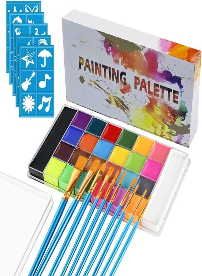 ستور 2508 طلاء الوجه والجسم من Store2508، لوحة ألوان تضم 26 لونًا مع 10 فرش و30 استنسل، طلاء جسم آمن وغير سام وقابل للغسل ذو أساس زيتي - Image 1