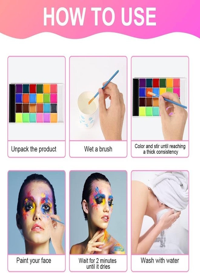 ستور 2508 طلاء الوجه والجسم من Store2508، لوحة ألوان تضم 26 لونًا مع 10 فرش و30 استنسل، طلاء جسم آمن وغير سام وقابل للغسل ذو أساس زيتي - Image 4