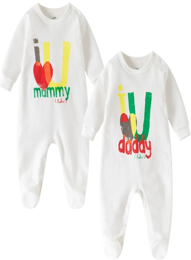 AOMOMO Baby Bodysuits I Love Mummy Daddy Sweet Twins Romper Jumpsuit Footies set (White C, 3-6 Months) - Image 1