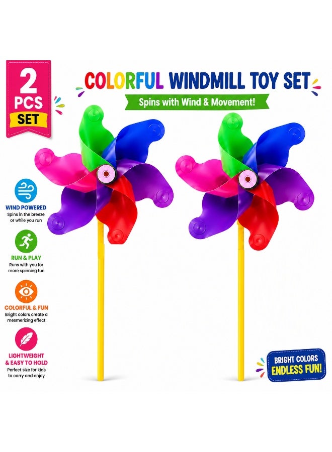 JOLLITY LLC 2 PCS Colorful Windmill Toy Set for Kids | Plastic Pinwheel Spinner | Outdoor Garden Wind Spinner | Running Toy | Party Favor | Multicolor - Image 1