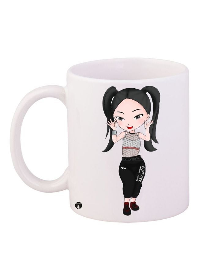 RYN Cartoon Girl Printed Coffee Mug White/Black/Beige 11ounce