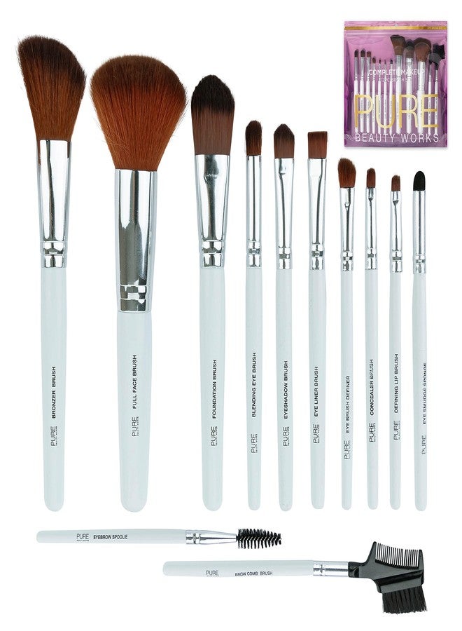 Pure Beauty Works 12pc Complete Makeup Brush Set Premium Synthetic Bristles Blending Brush Bronzer Brush Foundation Brush Eyeshadow Brush Face Powder Blush Concealer Eyeshadow Brush Set - Image 1
