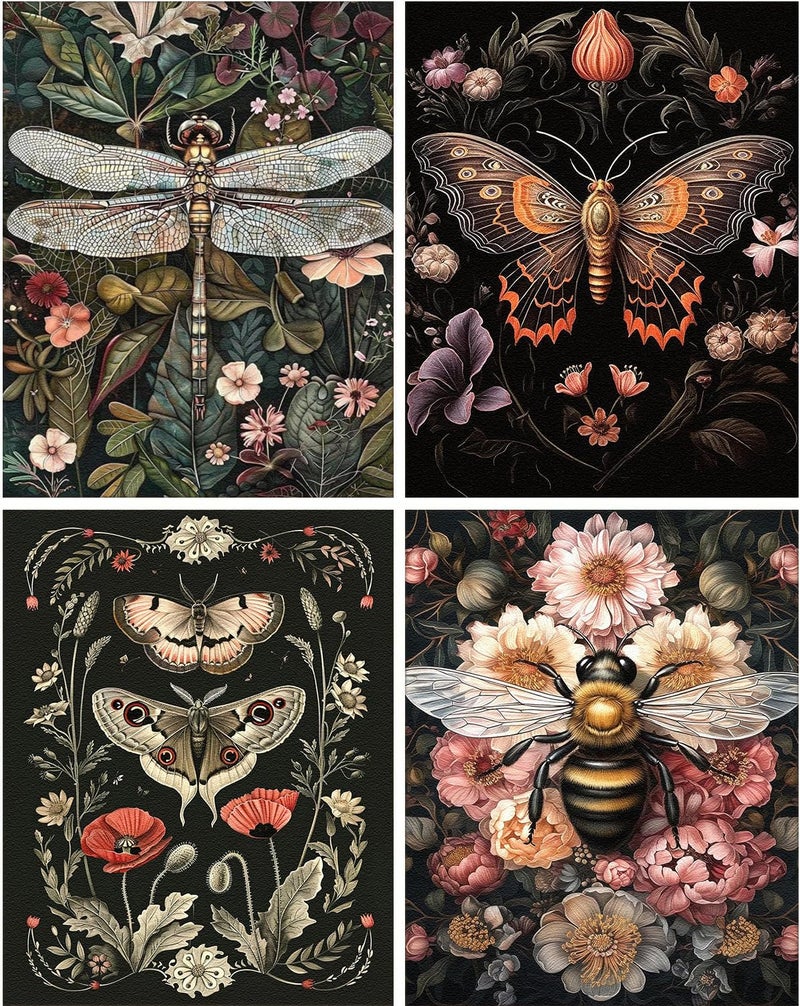 Tiwabb 4 Pack Diamond Art Kits for Adults Beginners,Dragonflies, Butterflies, Moths, Bees Full Round Drill DIY Diamond Painting Kits,Paint by Diamonds Dot Gem Art Crystal Easy,Home Wall Decor 12x16Inch - Image 1