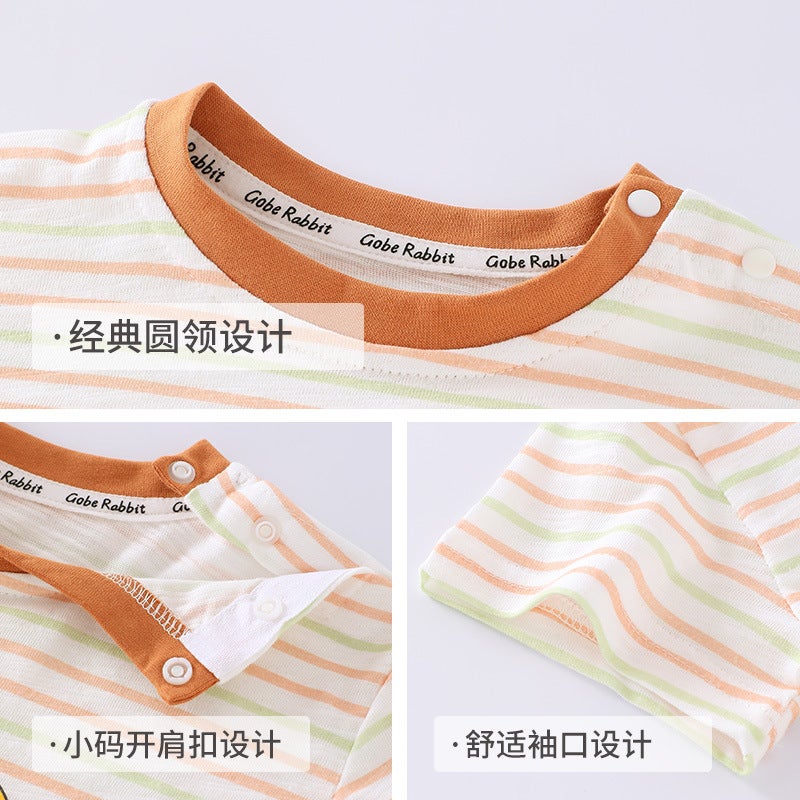 [10A Antibacterial] Children'S Half Sleeve Summer Baby Short Sleeve T-Shirt Casual Summer Boys And Girls Cartoon Stripes - Image 5