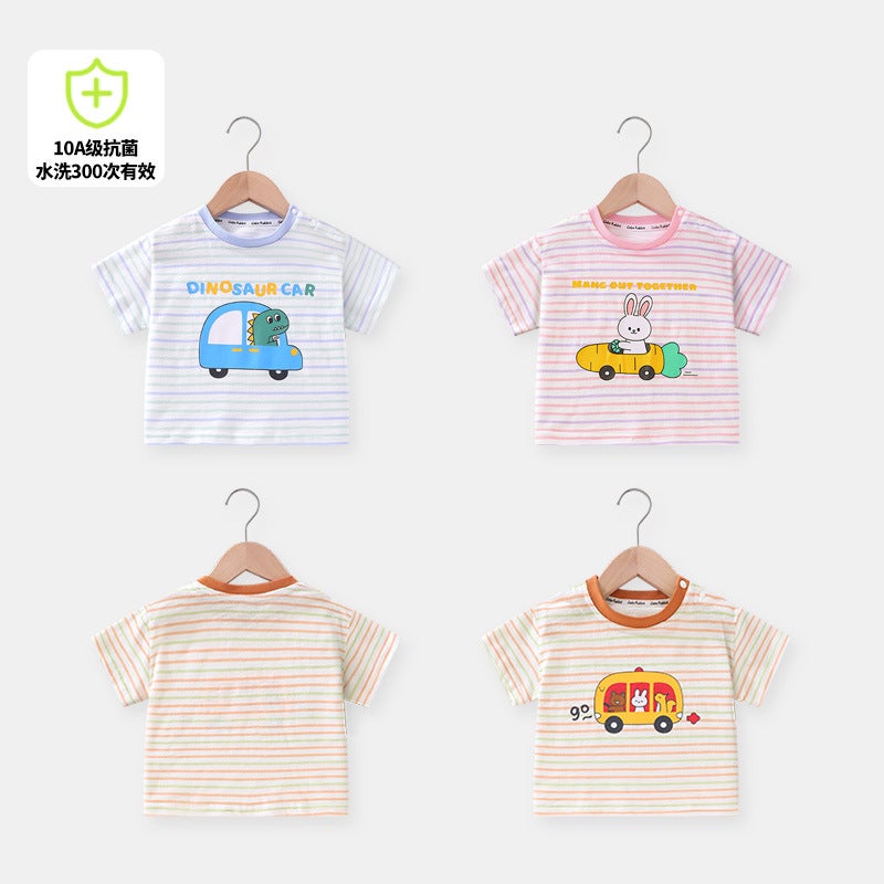 [10A Antibacterial] Children'S Half Sleeve Summer Baby Short Sleeve T-Shirt Casual Summer Boys And Girls Cartoon Stripes - Image 2