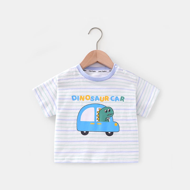 [10A Antibacterial] Children'S Half Sleeve Summer Baby Short Sleeve T-Shirt Casual Summer Boys And Girls Cartoon Stripes - Image 1