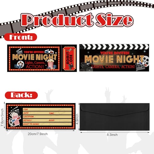 Woanger 50 Pieces Movie Party Invitations with Envelopes Movie Night Invitations Film Ticket for Birthday Baby Shower Film Night Red Carpet Party(Movie) - Image 2