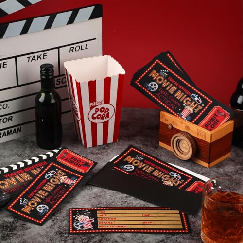 Woanger 50 Pieces Movie Party Invitations with Envelopes Movie Night Invitations Film Ticket for Birthday Baby Shower Film Night Red Carpet Party(Movie) - Image 3