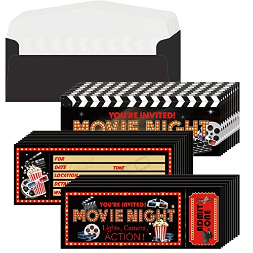 Woanger 50 Pieces Movie Party Invitations with Envelopes Movie Night Invitations Film Ticket for Birthday Baby Shower Film Night Red Carpet Party(Movie) - Image 1