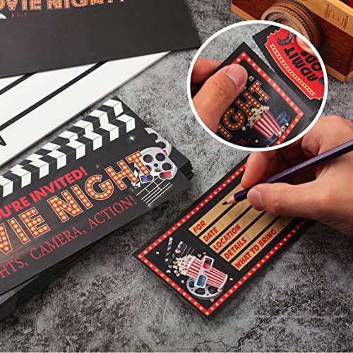 Woanger 50 Pieces Movie Party Invitations with Envelopes Movie Night Invitations Film Ticket for Birthday Baby Shower Film Night Red Carpet Party(Movie) - Image 4