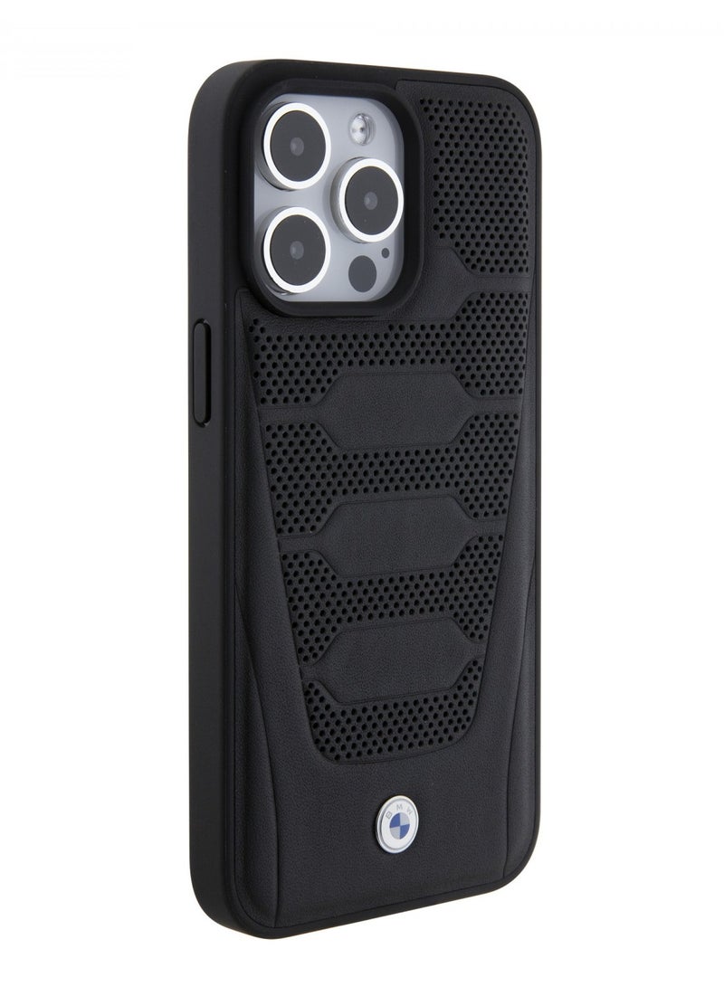 BMW Leather Case with Sign Seats Pattern for iPhone 15 Pro - Black - Image 5