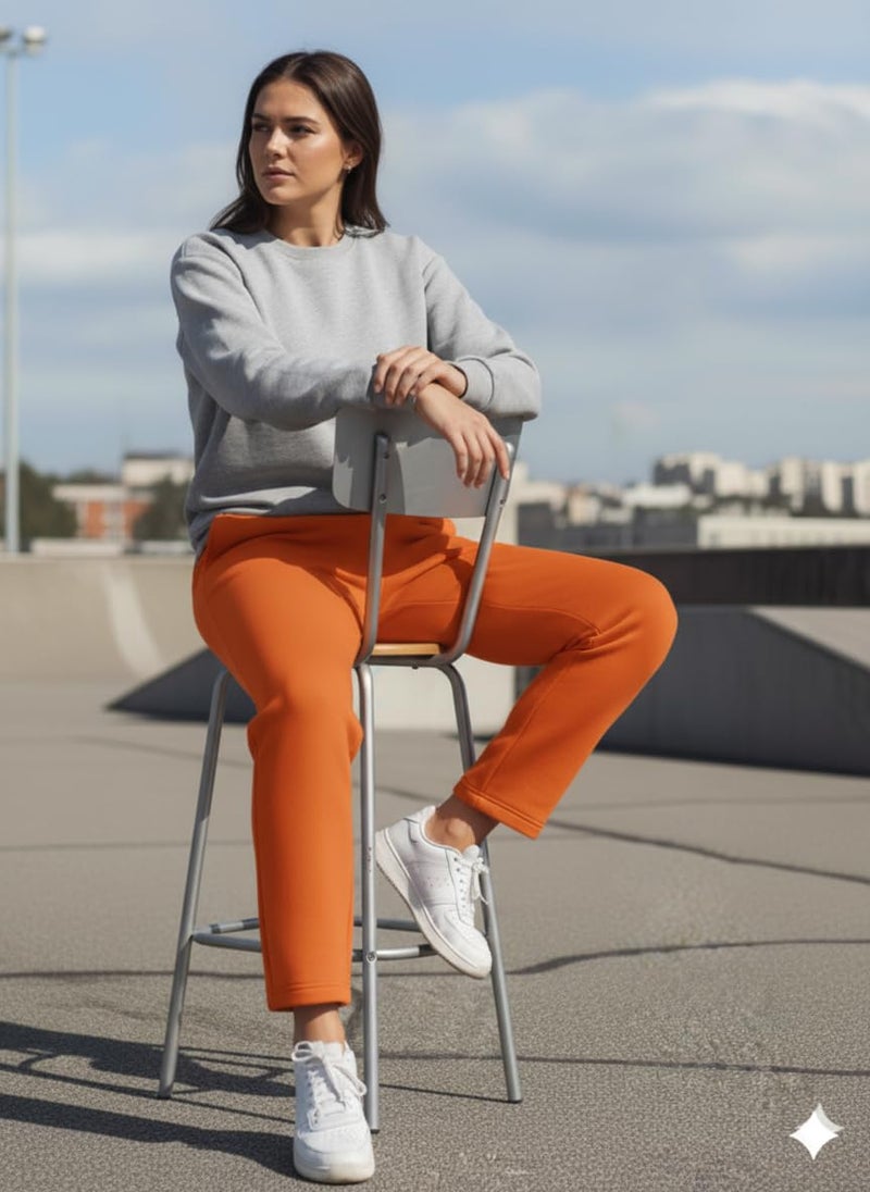 Mack Jonney Women’s Solid Fleece Track Pants | Warm & Durable Casual Lowers | Trendy Lowers-M5353 Rust - Image 5