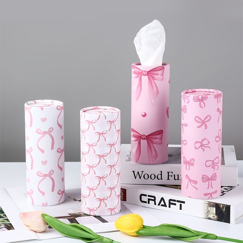 A Set Of Travel Tissue Holders For Bulk Facial Tissues Cup Holder Pink Small Bows Suitable For Weddings Birthday Celebrations - Image 1