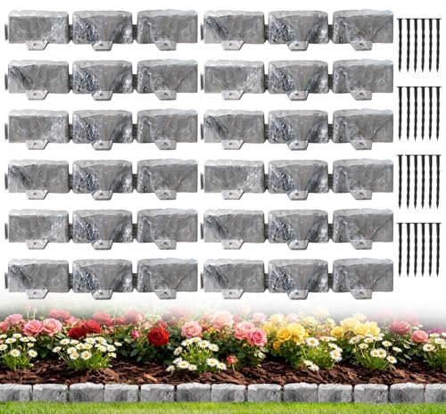 JYINCPED Landscape Edging Garden Edging Border Faux Stone Edging17FT x 275 in Tall Decorative StoneLook Garden Border for Flower Bed EdgingYard EdgingLawn Trees and Gardenswith Anchoring SpikesGray - Image 1