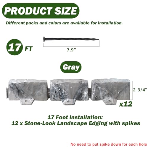 JYINCPED Landscape Edging Garden Edging Border Faux Stone Edging17FT x 275 in Tall Decorative StoneLook Garden Border for Flower Bed EdgingYard EdgingLawn Trees and Gardenswith Anchoring SpikesGray - Image 3