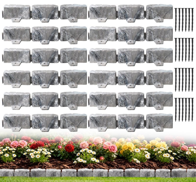 JYINCPED Landscape Edging Garden Edging Border Faux Stone Edging17FT x 275 in Tall Decorative StoneLook Garden Border for Flower Bed EdgingYard EdgingLawn Trees and Gardenswith Anchoring SpikesGray - Image 2