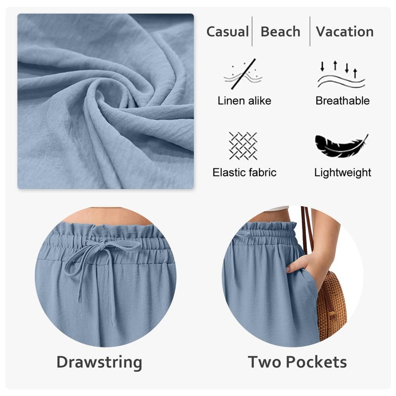 OLRIK Plus Size Capris for Women Summer Wide Leg Pants High Waist Drawstring Casual Capri Trousers with Pockets Black-2X - Image 4