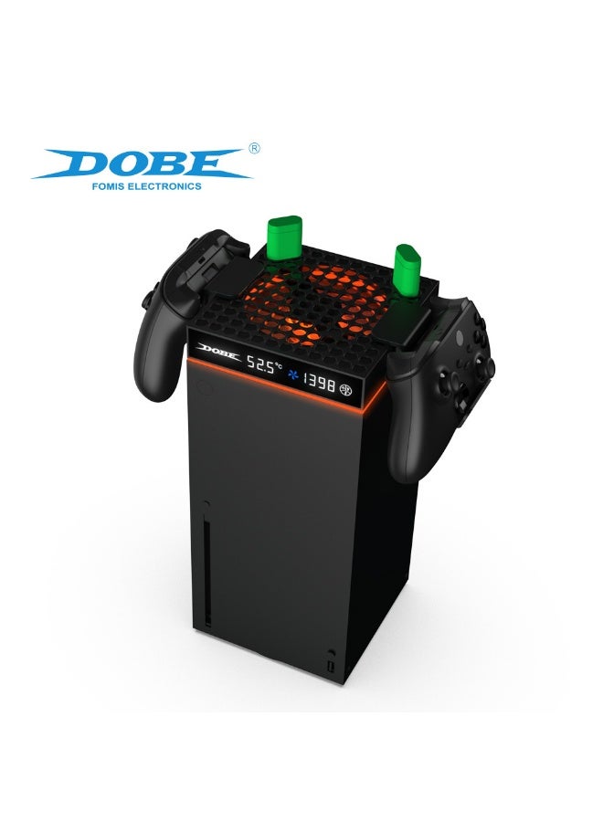 دوبي مروحة تبريد Xbox Series X/S مع تحكم ذكي في الحرارة، مروحة كبيرة هادئة، مؤشر LED، قاعدة شحن مزدوجة لبطاريات أذرع التحكم، وخطاف لتعليق الأذرع – نظام تبريد متعدد الوظائف - Image 4