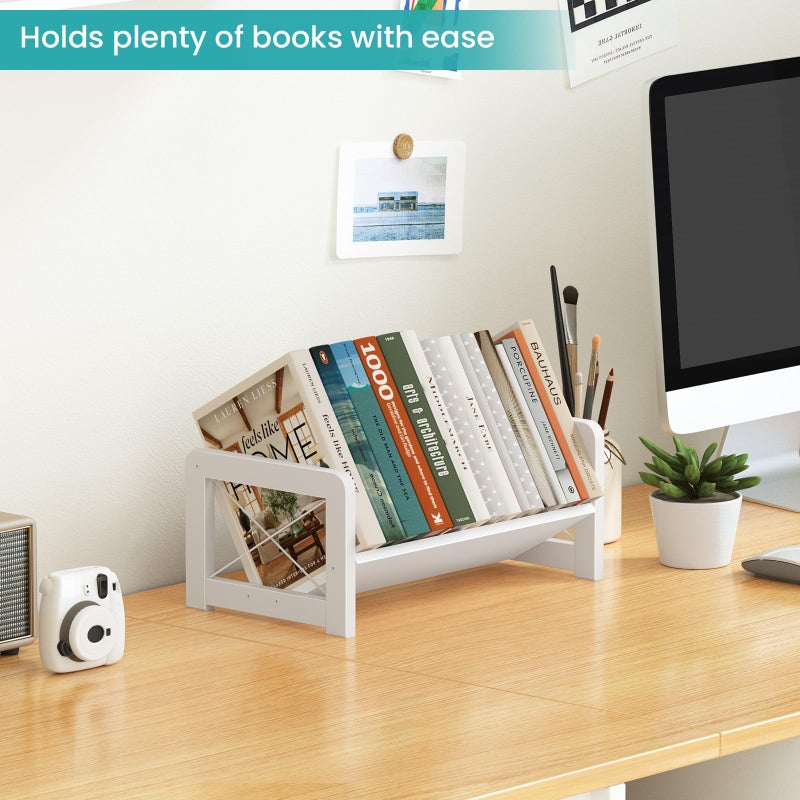ELITEROO Mini Bookshelf for Desk, Desktop Bookcase, Single Cookbook Shelf, Tabletop Book Storage Rack, Tiny Book Organizer for Book Display & Storage, White - Image 2