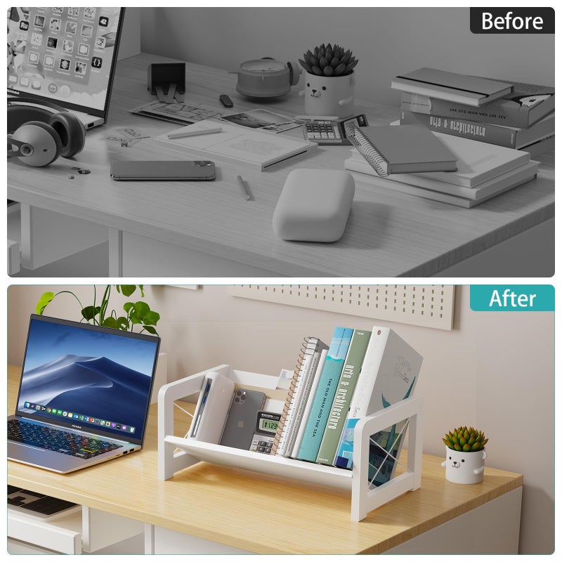 ELITEROO Mini Bookshelf for Desk, Desktop Bookcase, Single Cookbook Shelf, Tabletop Book Storage Rack, Tiny Book Organizer for Book Display & Storage, White - Image 3