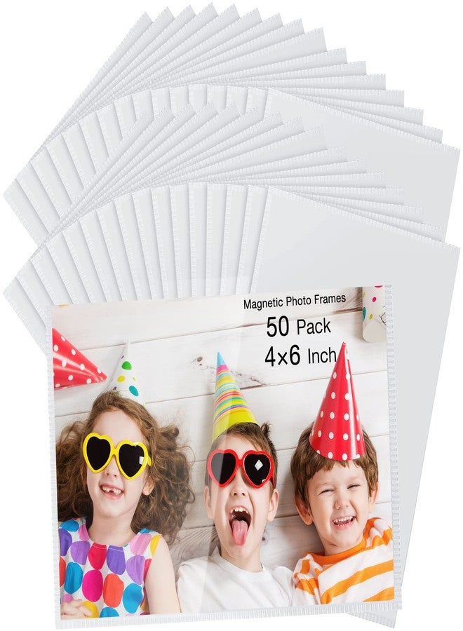 Yunsailing 50 Pack Magnetic Picture Frames Photo Frames for Refrigerator with Clear Pockets for Fridge Kitchen Office Cabinet Magnetic Display Wall(4 x 6 Inch,White) - Image 1