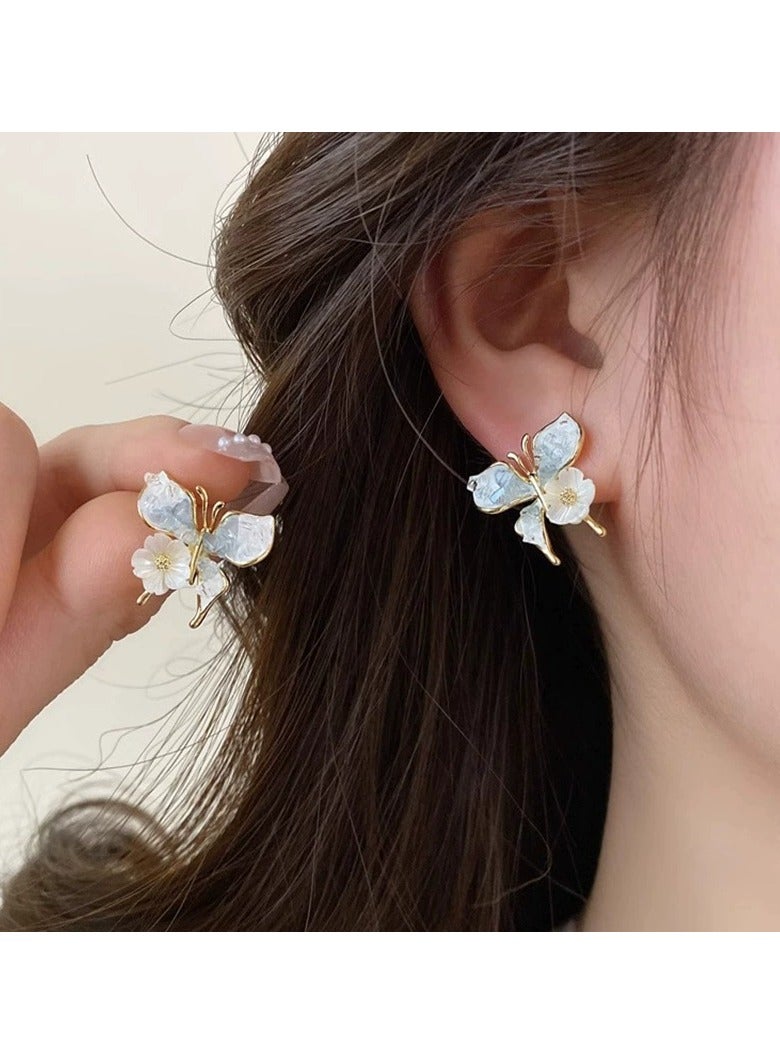 Goolsky S925 Sterling Silver Gradient Blue Butterfly Flower Stud Earrings – Dainty Feminine Jewelry, Hypoallergenic Ear Accessories - Image 1