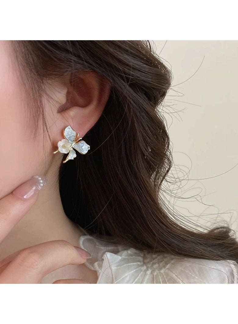 Goolsky S925 Sterling Silver Gradient Blue Butterfly Flower Stud Earrings – Dainty Feminine Jewelry, Hypoallergenic Ear Accessories - Image 3