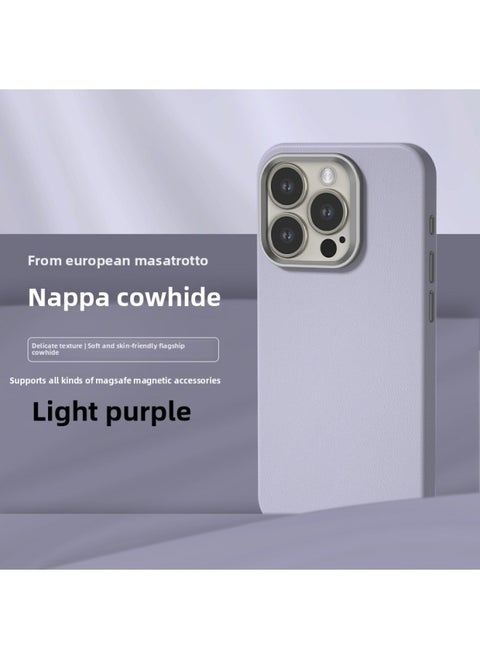 All-inclusive Fine Leather Case MagSafe Magnetic Application IPhone14pro Max Apple 15 Phone Case 13 Solid Color-Color:XYM Fine Leather Light Purple-Applicable Model:15Pro Max (without Packaging)