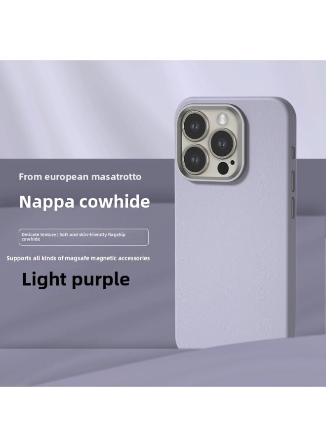 Generic - All-inclusive Fine Leather Case MagSafe Magnetic Application IPhone14pro Max Apple 15 Phone Case 13 Solid Color-Color:XYM Fine Leather Light Purple-Applicable Model:15Pro Max (without Packaging) - Image 1