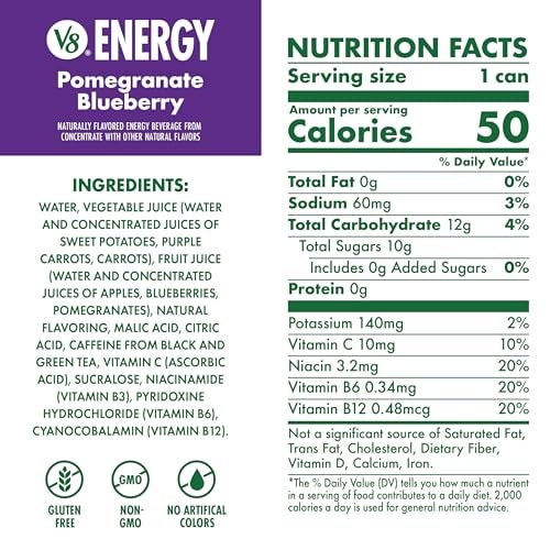 V8 Energy Pomegranate Blueberry Energy Drink 8 fl oz Can 24 Pack - Image 5