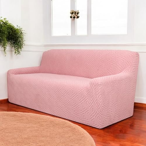 House of Quirk Universal Jacquard Fabric Sofa Cover Soft Touching Cover for Couch Flexible Stretch Sofa Slipcover (One Seater, Pink) - Image 1