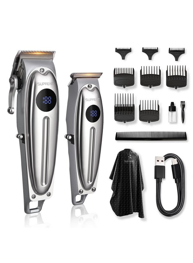 SUPRENT Professional Rechargeable Hair Clipper-Hair Clippers for Men, Cordless Hair Cutting Kit with LED Display (Silver) - Image 1