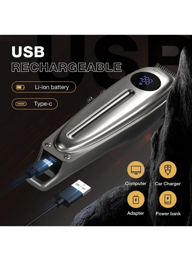 SUPRENT Professional Rechargeable Hair Clipper-Hair Clippers for Men, Cordless Hair Cutting Kit with LED Display (Silver) - Image 2