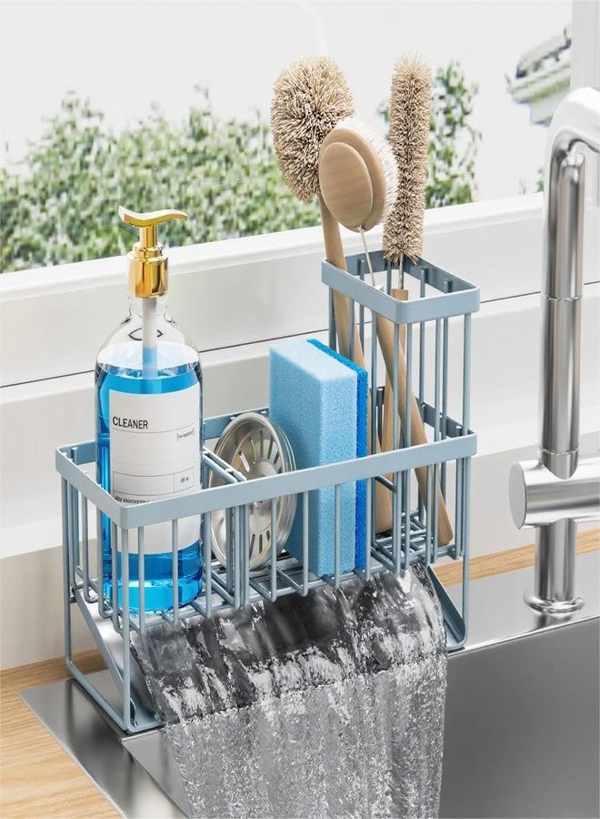 Cisily Sink Caddy Organzier with High Brush Holder, Sponge Holder for Sink, 304 Rustproof Stainless, Kitchen Countertop Soap Dispenser Organizer, Gray Blue Kitchen Decor and Accessories - Image 1