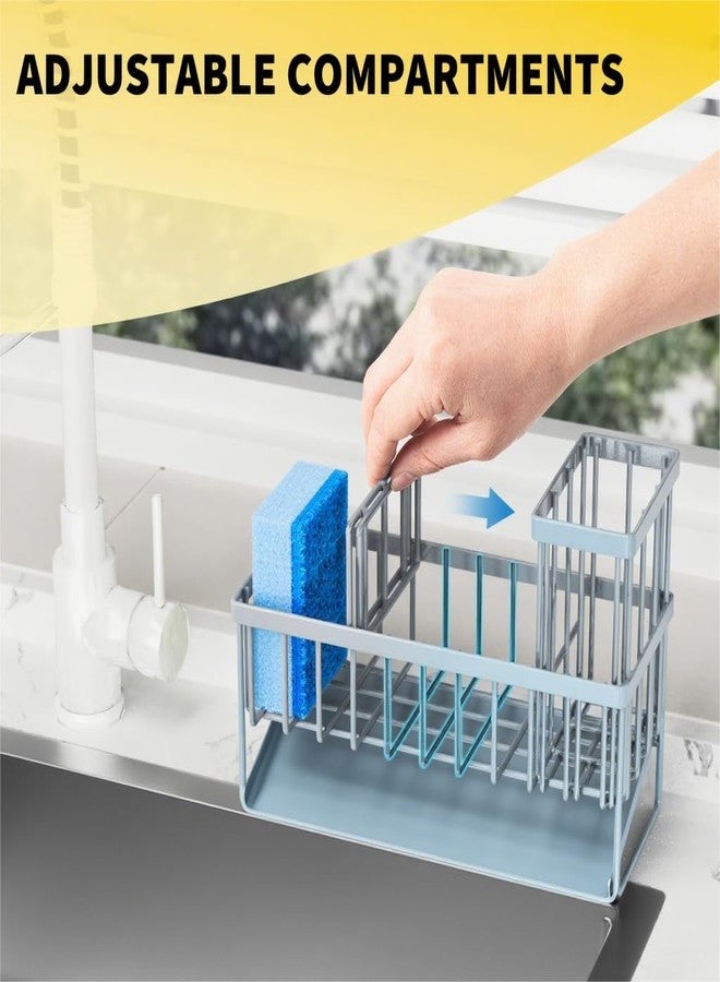 Cisily Sink Caddy Organzier with High Brush Holder, Sponge Holder for Sink, 304 Rustproof Stainless, Kitchen Countertop Soap Dispenser Organizer, Gray Blue Kitchen Decor and Accessories - Image 5