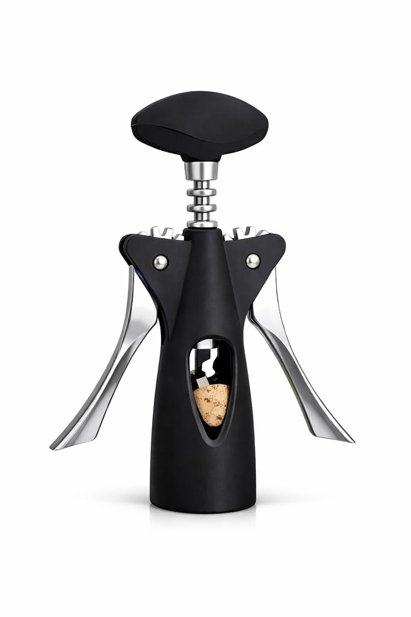Bottle Opener Corkscrew With Wing Handle, Durable Metal Wing Corkscrew With Smooth Twist Knob, Easy Pull Cork Extractor And Cap Opener, Black (XD-84) - Image 1