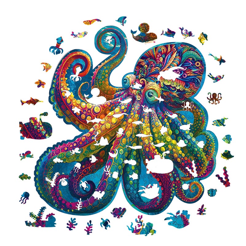 Mys Aurora Unique Wooden Jigsaw Puzzles - Agate Octopus, 300 Pcs Medium Size 12.6'' x 12.2'', Luxurious Animal Shaped Wood Puzzle, Beautiful Package, Best Gift for Adults - Image 3