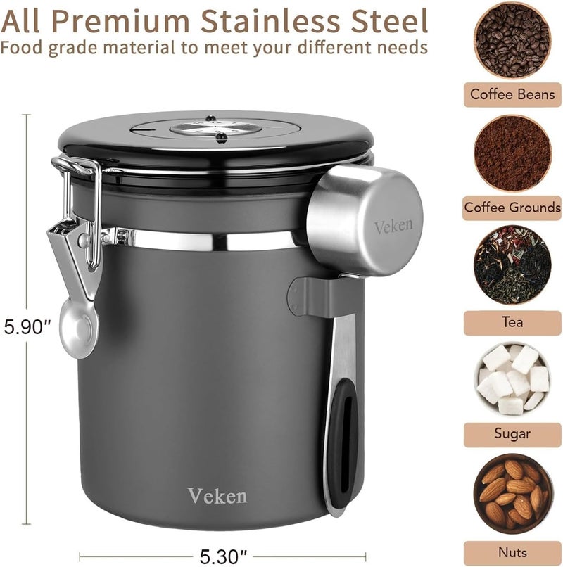 Veken Coffee Canister, Airtight Stainless Steel Kitchen Food Storage Container with Date Tracker and Scoop for Beans, Grounds, Tea, Flour, Cereal, Sugar, 16OZ, Gray - Image 5