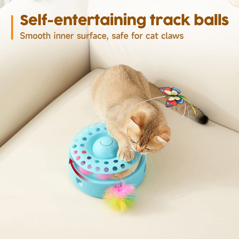 Potaroma Cat Toys 3-in-1 Automatic Interactive Kitten Toy, Fluttering Butterfly, Random Moving Ambush Feather, Track Balls, Dual Power Supplies, USB Powered, Indoor Exercise Cat Kicker (Blue) - Image 5