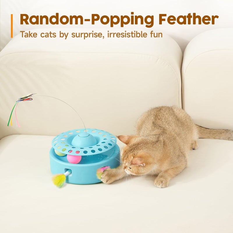 Potaroma Cat Toys 3-in-1 Automatic Interactive Kitten Toy, Fluttering Butterfly, Random Moving Ambush Feather, Track Balls, Dual Power Supplies, USB Powered, Indoor Exercise Cat Kicker (Blue) - Image 4