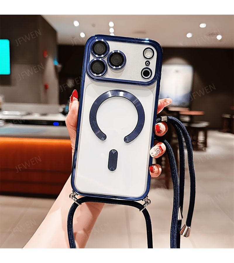 Golden Transparent Magnetic Phone Case for iPhone 17 Pro Max With Rope - Image 2