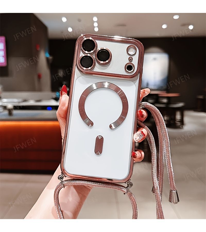 Golden Transparent Magnetic Phone Case for iPhone 17 Pro Max With Rope - Image 4