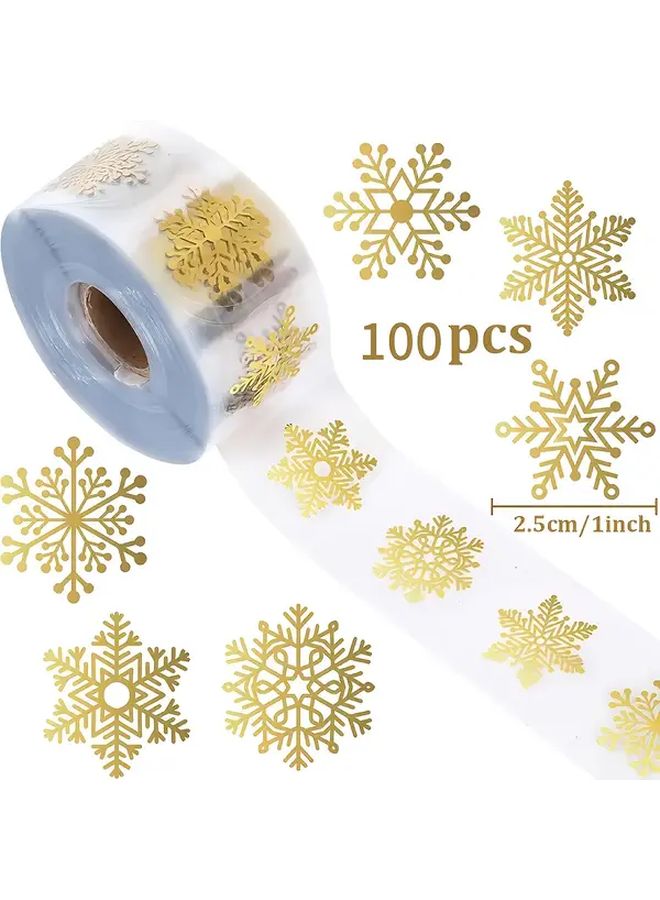 100 Pieces Transparent Christmas Snowflake Sealing Stickers Non Sticky Golden Snowflake Decals For Gift Wrapping Holiday Party Decorations Self Adhesive Rectangular Shape Geometric Pattern Plastic Surface Single Use - Image 3