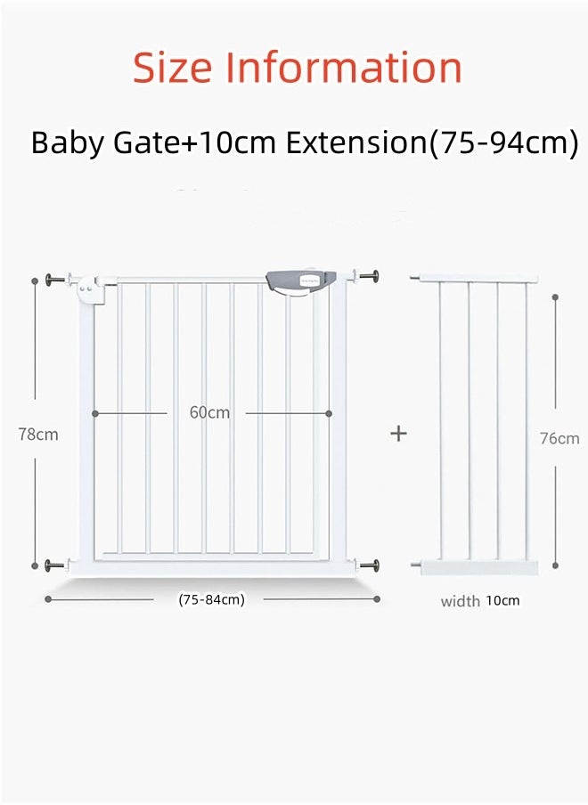 JCB CHIC Auto Close Safety Baby Gate，Stair Guardrail Child Safety Gate Fence Baby Gate Fence Guardrail Baby Gate Fence Pet Kitchen Railing( Baby Gate+10cm Extension(75-94cm)）  - Image 2