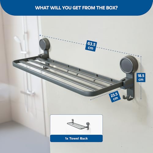MIORAH India's First Suction Cup Towel Holder in Bathroom | Towel Rack for Bathroom | Towel Hangers | Suction Heavy Duty, No Drill, Accessories Set for Clothes | 24 Inch Grey - Image 2